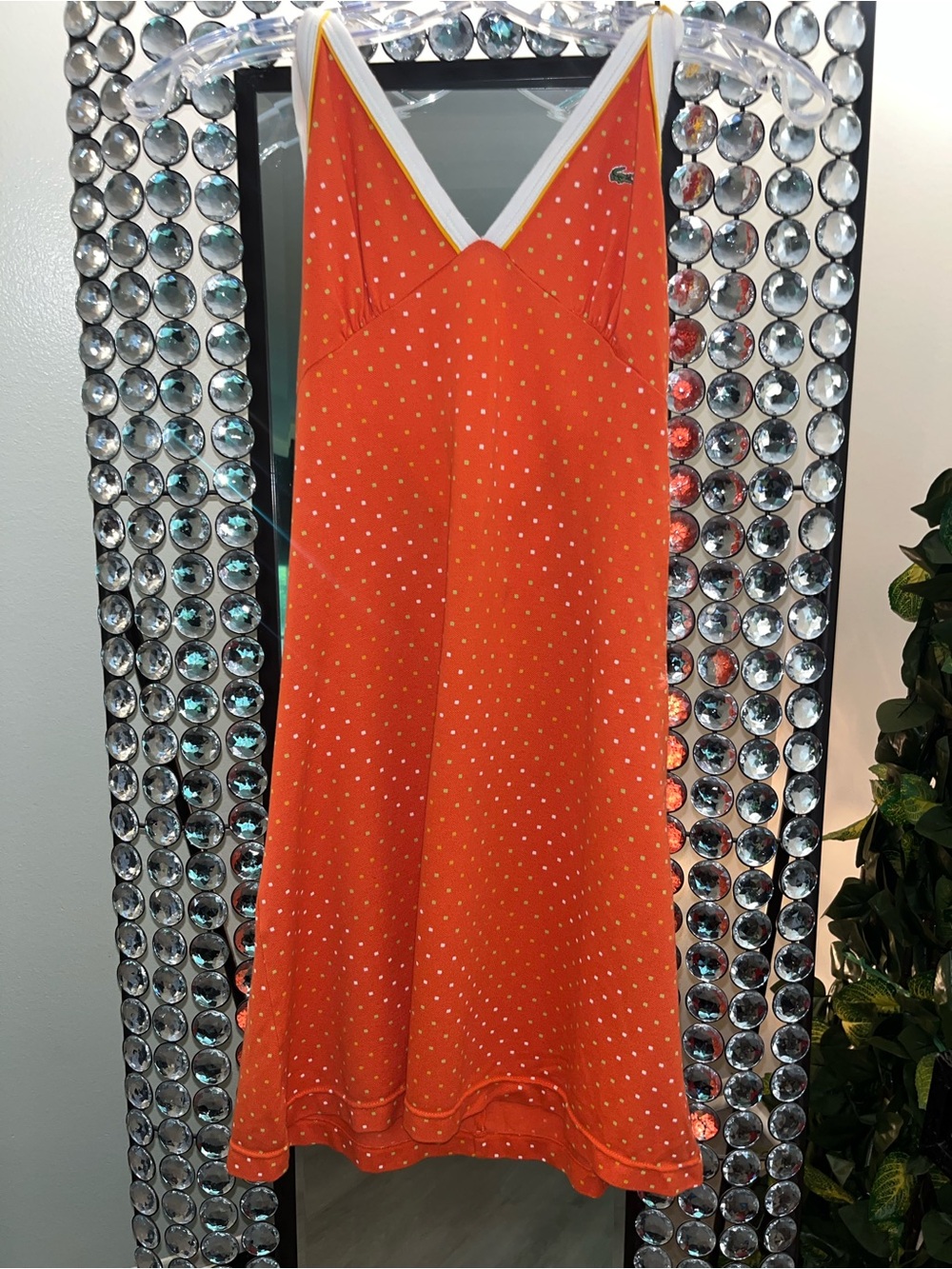 Lacoste Orange Sleeveless V-Neck Polka Dot Midi Dress